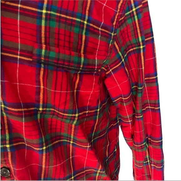 Land’s End Button Front Super Soft Cotton Red Green Orange Plaid Shirt Men’s LT - Picture 3 of 11